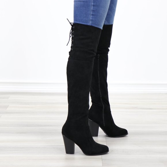 *Restock Thigh High Heeled Boots With Lace Up Back - Picture 7 of 16